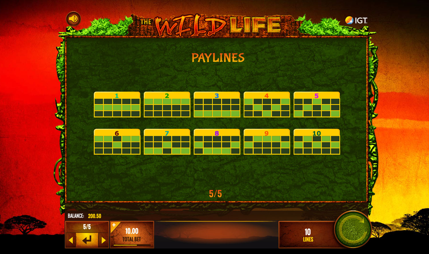 Wild Life payline layout